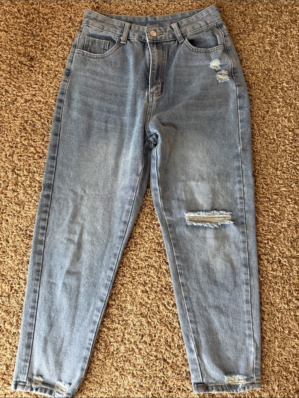 SHEIN Light Blue Boyfriend Jeans with Distressed Details